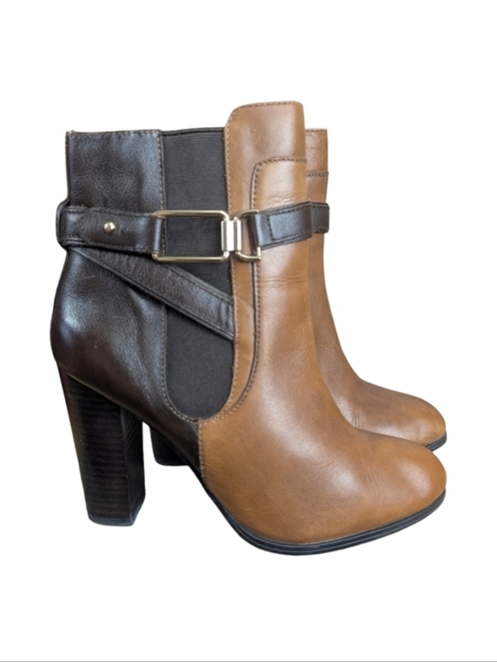 ALDO Two-Tone Strappy Brown Leather High Heel Ankle Boots • US 8.5